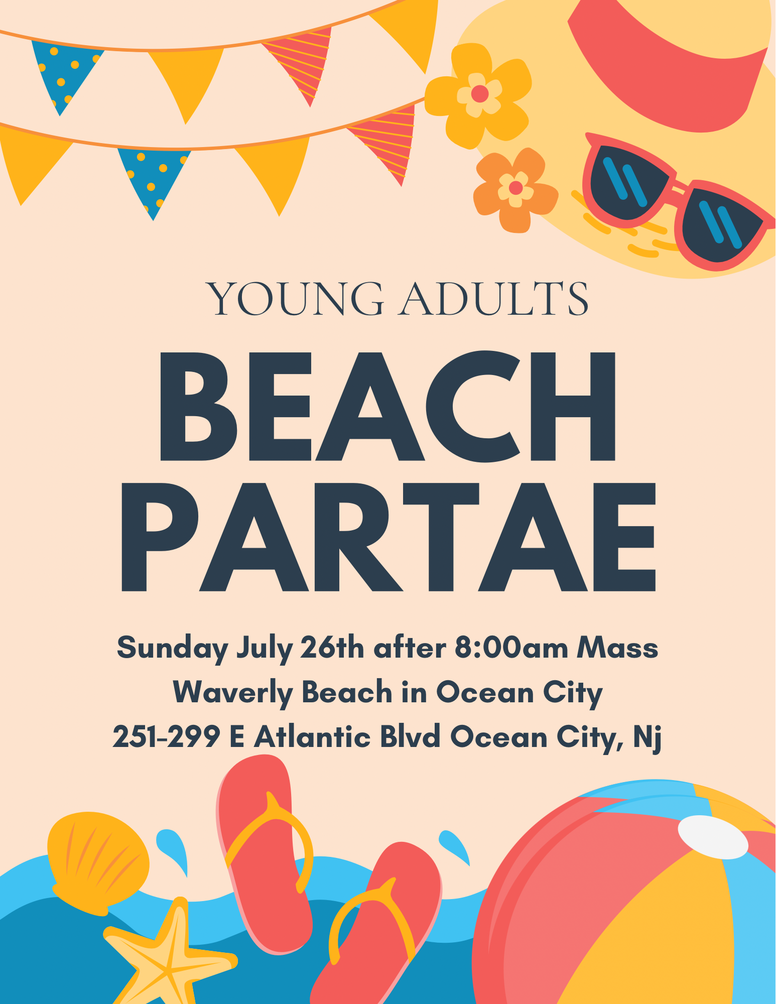 Blue Yellow Red Colorful Fun Creative Summer Beach Party Flyer
